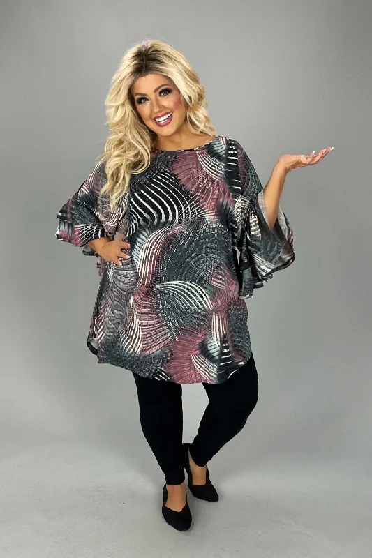 SALE!! 28 PQ {Fan Fav} Grey/Mauve Print Tunic EXTENDED PLUS SIZE 3X 4X 5X Bodycon Plus Size