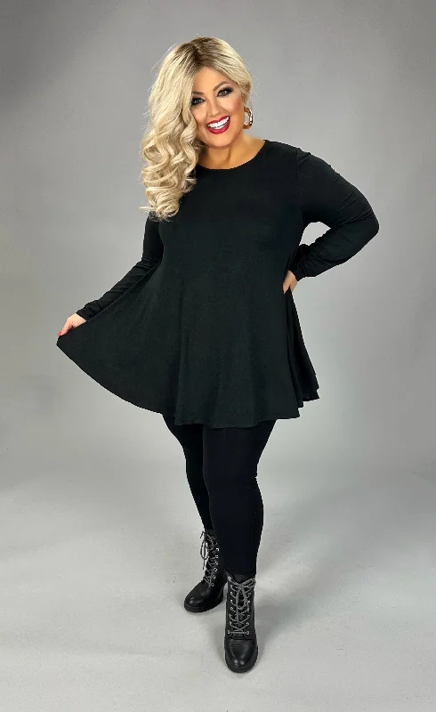 72 SLS-D {Making Life Easy} Black Rounded Hem Tunic  PLUS SIZE 1X 2X 3X 4X 5X Elegant Plus Size Dress