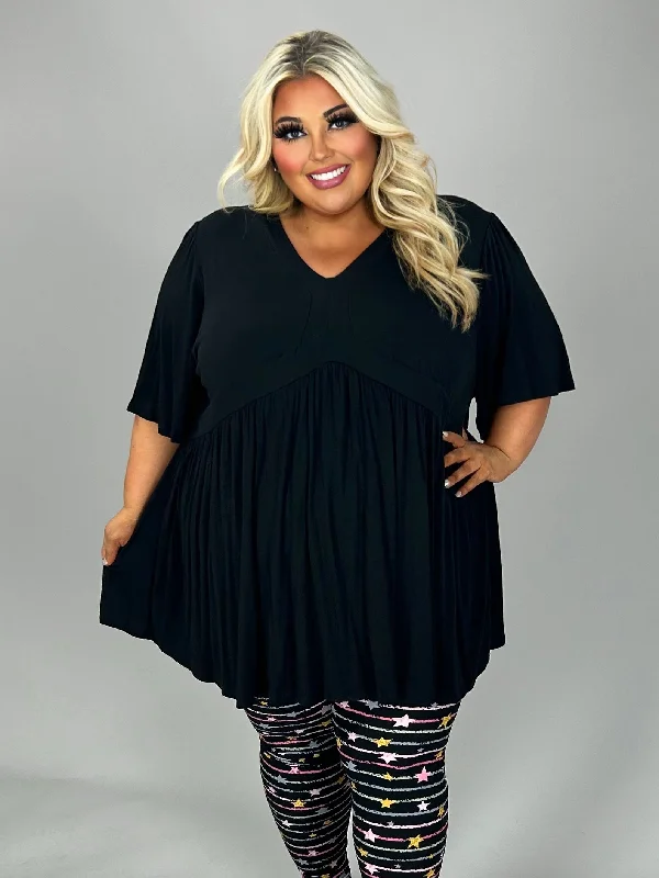 35 SSS {Catching Glances} Black V-Neck Babydoll Tunic CURVY BRAND!!!  EXTENDED PLUS SIZE XL 2X 3X 4X 5X 6X (May Size Down 1 Size) Plus Size Wide-leg