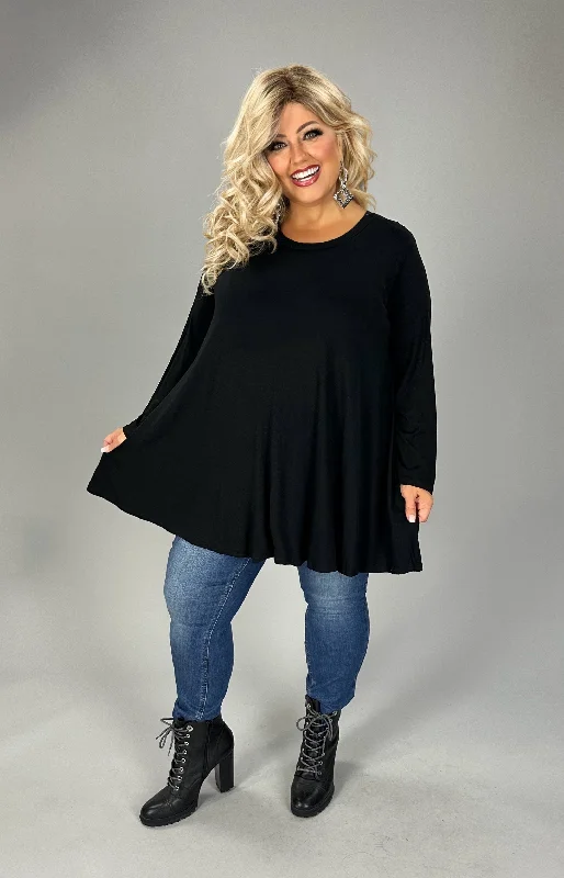 44 SLS {Night Views} Black Round Hem & Neck Tunic  CURVY BRAND!!! EXTENDED PLUS SIZE XL 2X 3X 4X 5X 6X (May Size Down 1 Size) Plus Size Belted