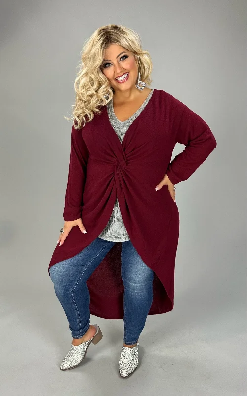 LD-T {Let Love Guide You} Burgundy High/Low Twist Tunic PLUS SIZE 1X 2X 3X Plus Size Sexy