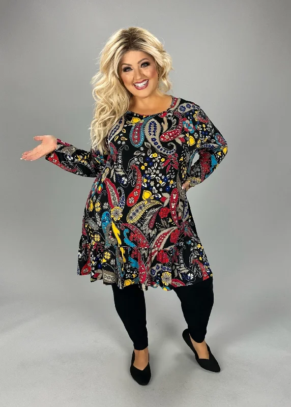 50 PLS {Paisley Fun} Black Paisley Print Ruffle Hem Tunic EXTENDED PLUS SIZE 3X 4X 5X Plus Size Jumpsuit