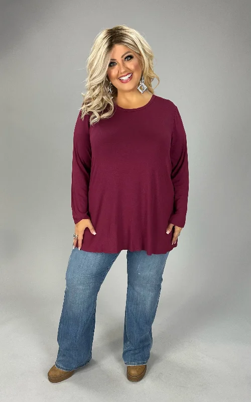 89 SQ  {Free Your Heart} Wine 3/4 Sleeve Tunic PLUS SIZE 1X 2X 3X Plus Size Luxe