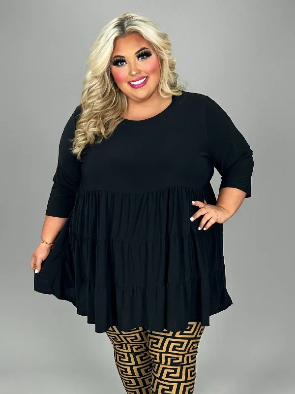 68 SQ {Always Ready} Black Tiered  Tunic CURVY BRAND!!! EXTENDED PLUS SIZE 3X 4X Plus Size Trendy