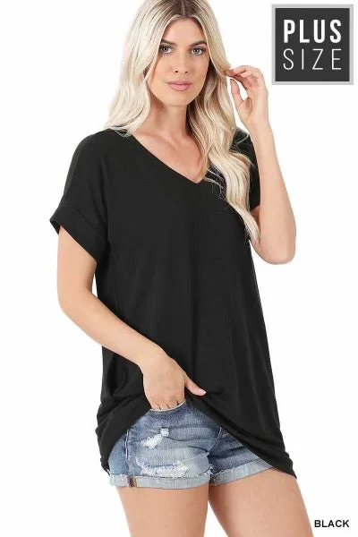 SALE!! 95 SSS-E {One Glance Says It All} Black V-Neck Tunic PLUS SIZE 1X 2X 3X Plus Size Cowl-neck