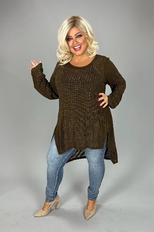 29 SD {Never Let Go} VOCAL Brown Waffle Knit Tunic w/Studs PLUS SIZE XL 2X 3X Summer Plus Dress