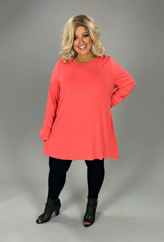 87 SLS {Free Your Minds} Coral Long Sleeve Tunic PLUS SIZE 1X 2X 3X Plus Size Skater