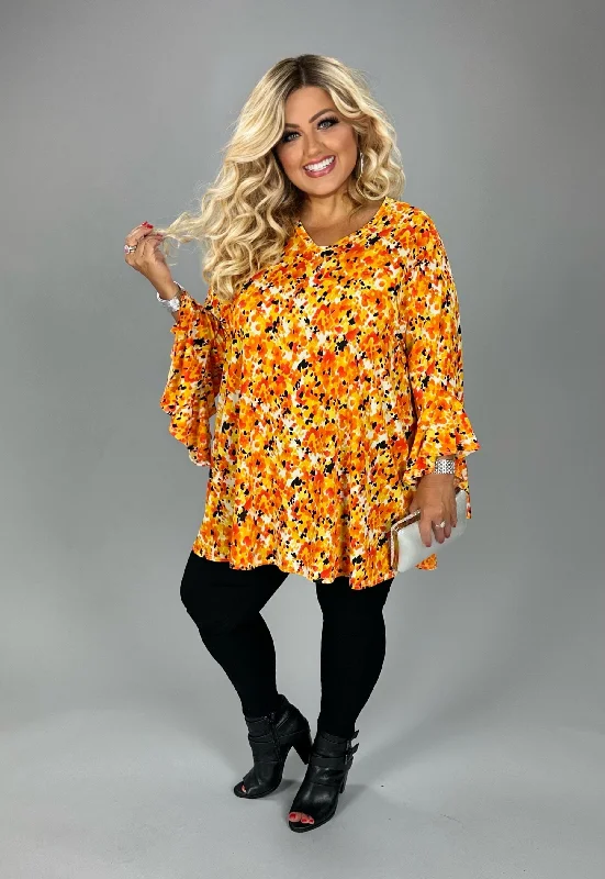 55 PQ {Unique & Interesting} Orange & Yellow V-Neck Tunic EXTENDED PLUS SIZE 4X 5X  6X Plus Size Style