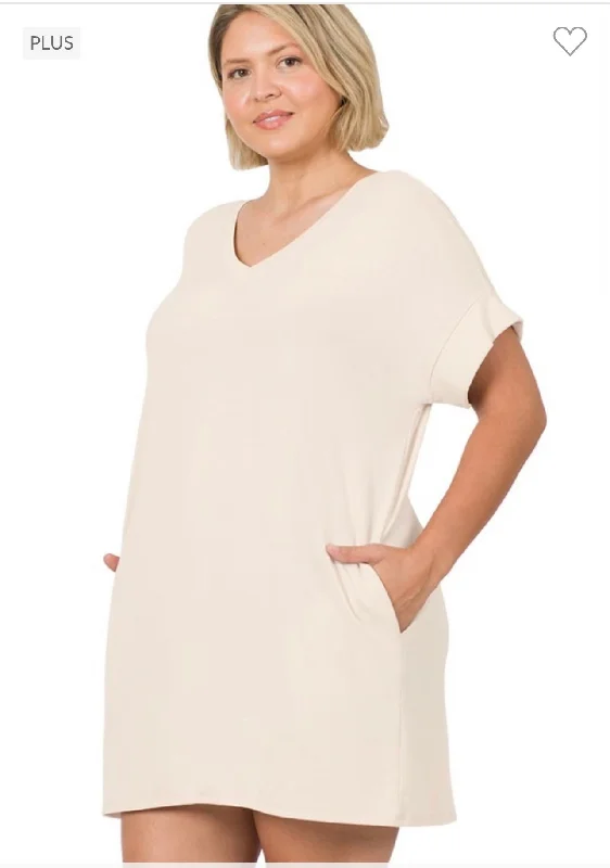 SALE!! 45 SSS-B {Simple Ease} Sand Beige V-Neck Tunic PLUS SIZE 1X 2X 3X Plus Size Gown