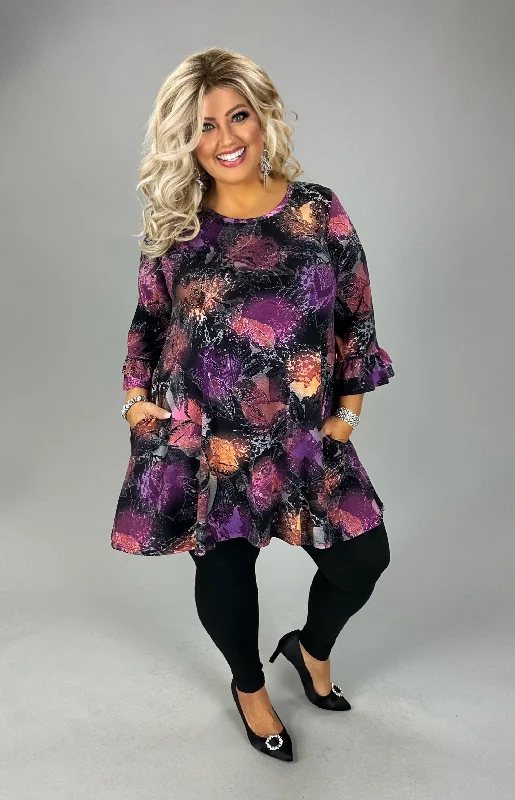 82 PQ-D {Solutions} PURPLE Print Tunic PLUS SIZE 1X 2X 3X Comfortable Plus Dress