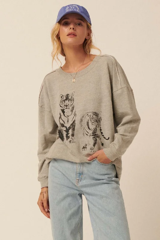 Twin Tigers Vintage-Print Graphic Sweatshirt Printed Hooded Sweatshirts