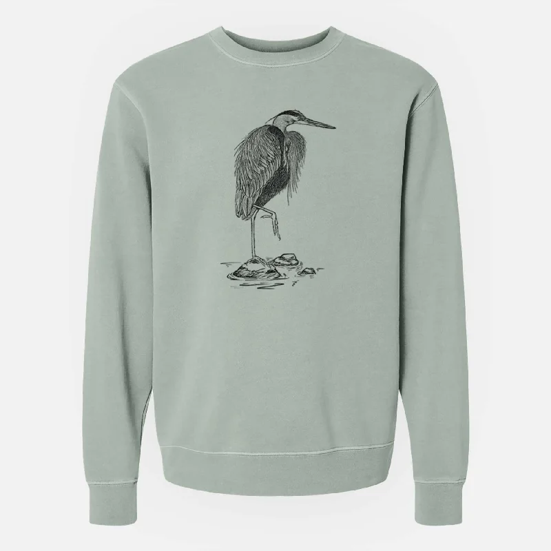 Ardea herodias - Great Blue Heron - Unisex Pigment Dyed Crew Sweatshirt Classic Zip Hoodie