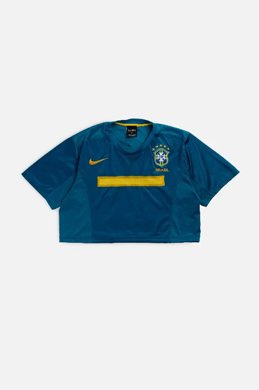 Rework Crop Brazil Soccer Jersey - L Lightweight Hooded Sweatshirt