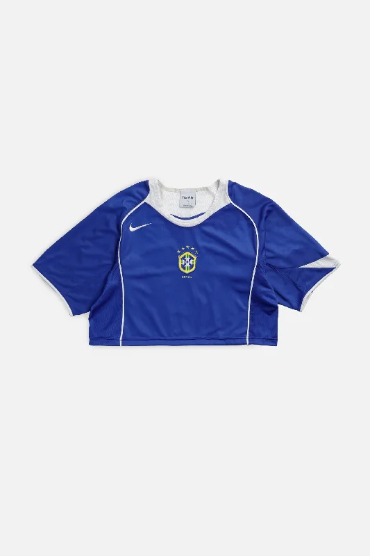 Rework Crop Brazil Soccer Jersey - M Trendy Hoodie Sweatshirt