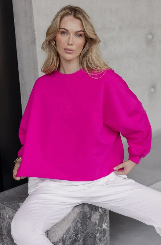 EDEN Long Sleeve Top Hot Pink Comfy Sweatshirts for Fall