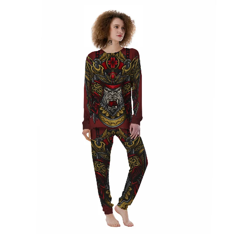 Red Gorilla Samurai Print Women's Pajamas Best pajama sets for lounging