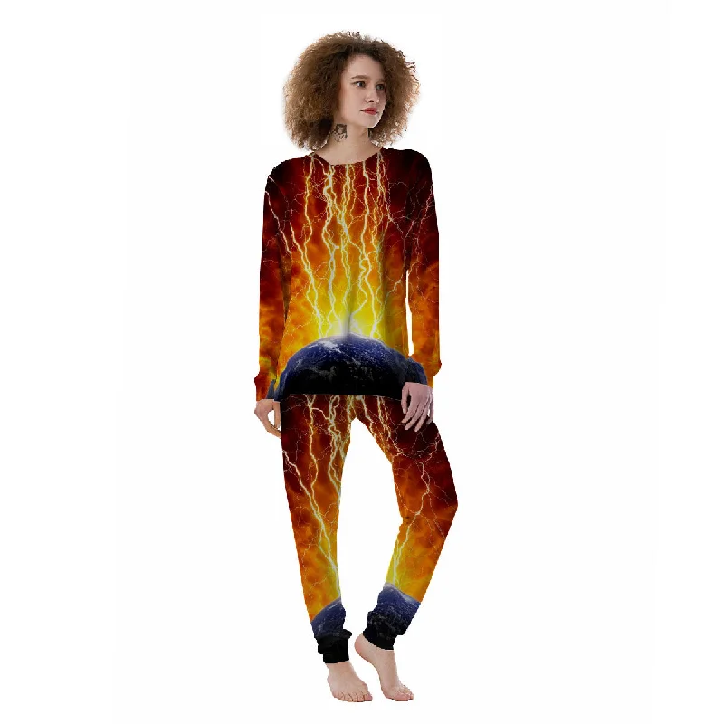 Red Sky With Lightnings Print Women's Pajamas Breathable pajama sets