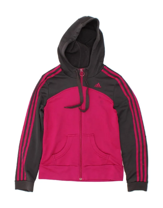 ADIDAS Womens Zip Hoodie Sweater UK 10 Small Pink Colourblock Polyester Edgy sweaters