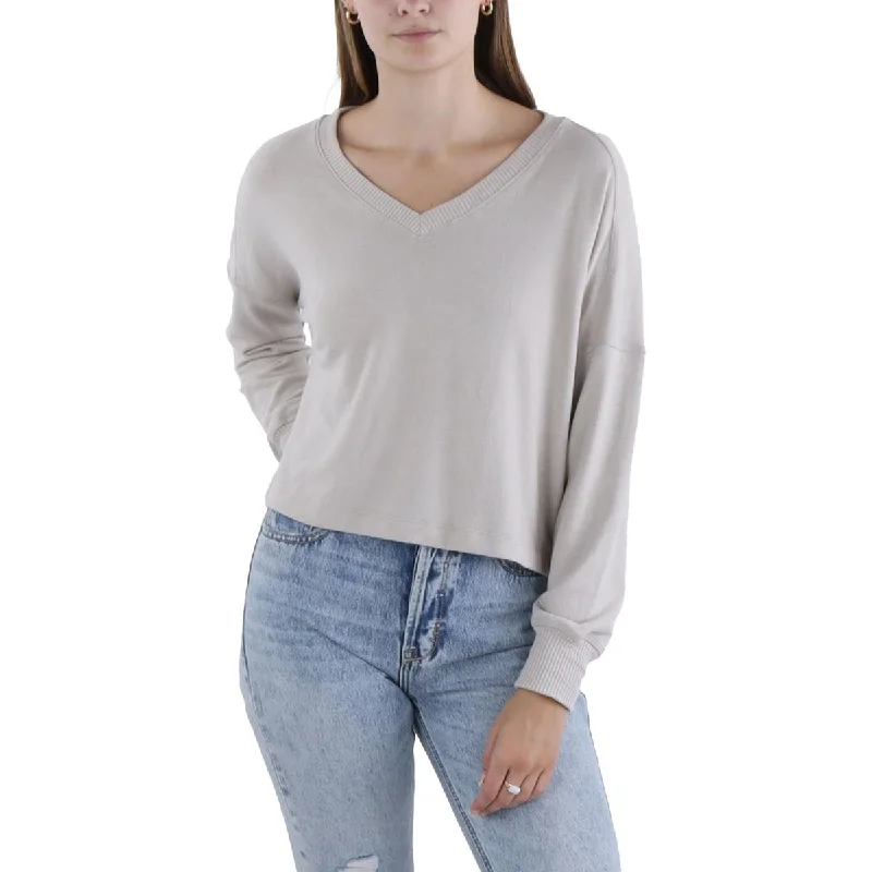 Womens V-Neck Ribbed Trim Pullover Sweater Fall sweaters