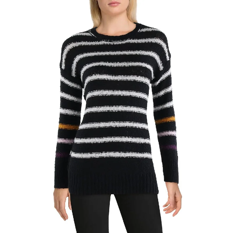 Womens Striped Ribbed Trim Pullover Sweater Cotton sweaters