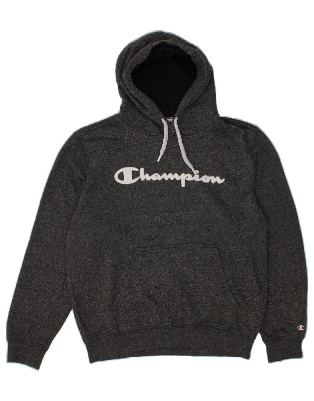 CHAMPION Womens Oversized Graphic Hoodie Jumper UK 16 Large Navy Blue Best everyday sweaters