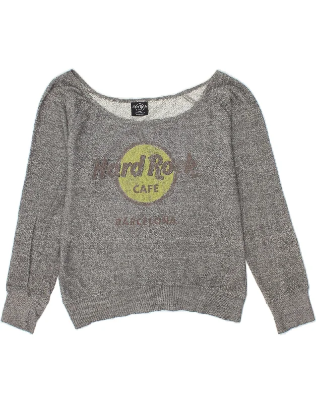 HARD ROCK CAFE Womens Barcelona Graphic Sweatshirt Jumper UK 16 Large Grey Zip-up sweaters