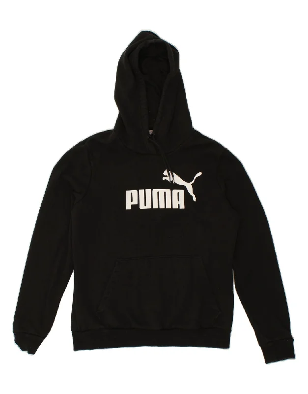 PUMA Womens Graphic Hoodie Jumper UK 14 Medium  Black Cotton Oversized sweaters