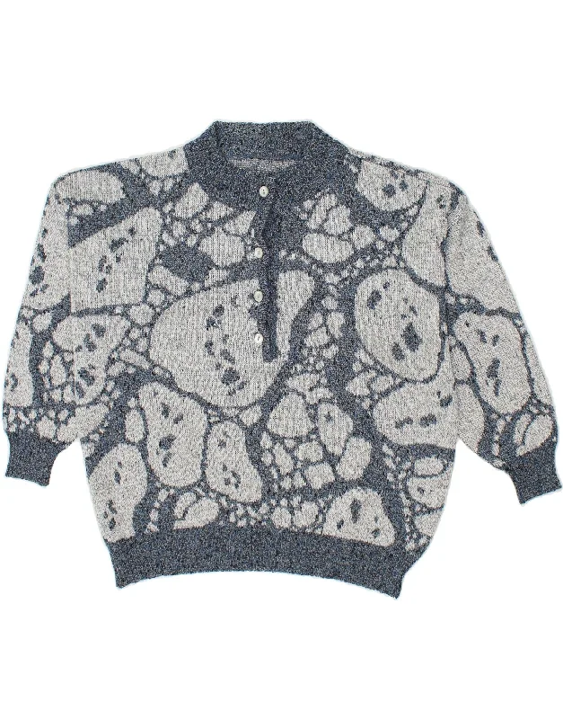 VINTAGE Womens Abstract Pattern Turtle Neck Jumper Sweater IT 48 XL Grey Turtleneck sweaters