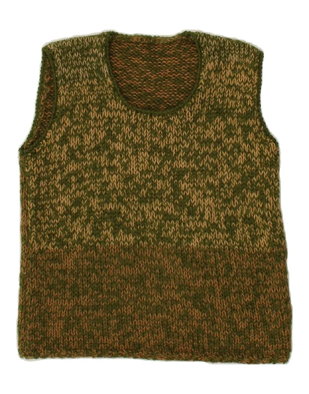 VINTAGE Womens Vest Tank Top UK 12 Medium Green Flecked Softest cashmere sweaters