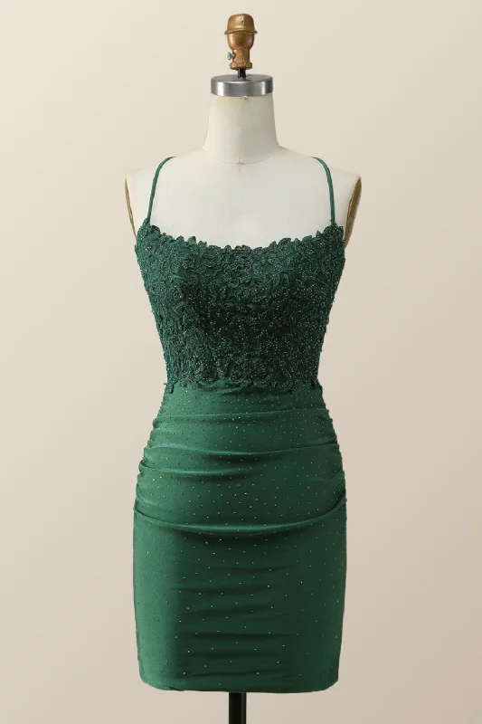 Beaded Dark Green Appliques Bodycon Mini Dress Summer mini dresses