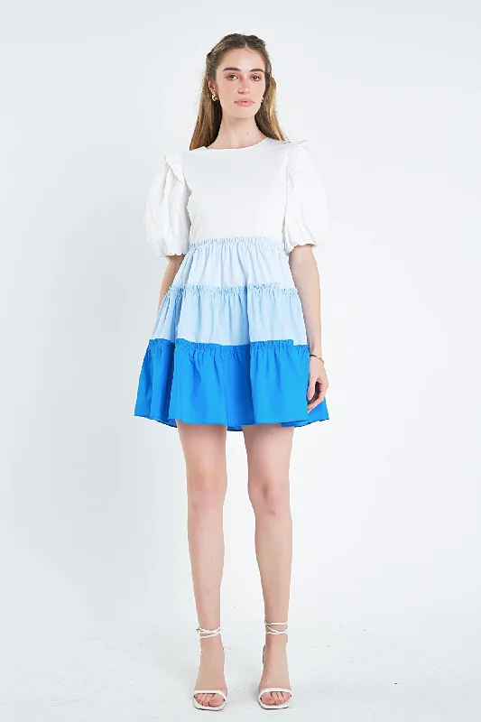 Colorblock Multi Tiered Ruffled Mini Dress Preppy mini dresses