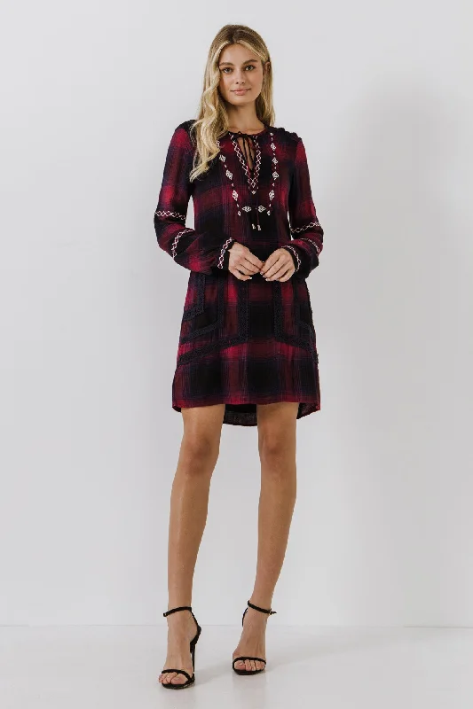 Dark Navy Plaid Dress Halter mini dresses