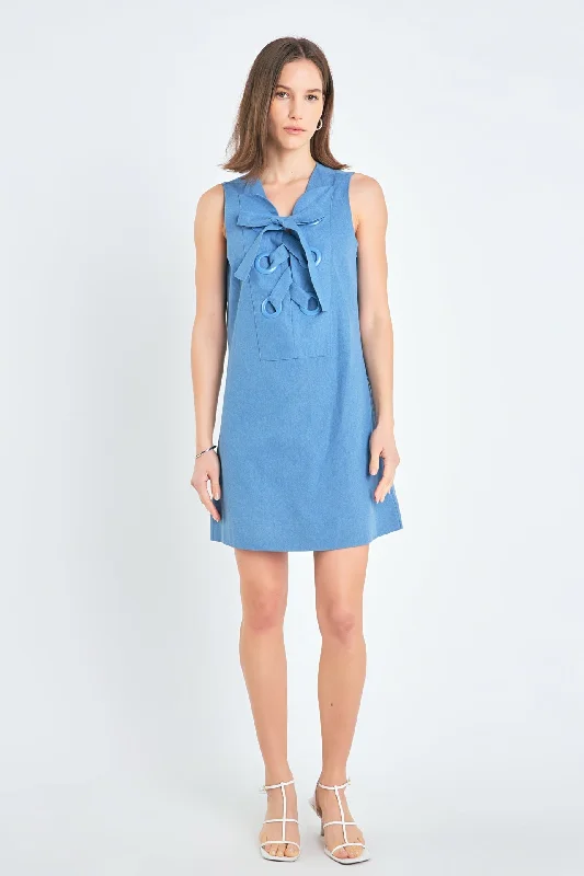 Denim Lace up Mini Dress Cocktail mini dresses