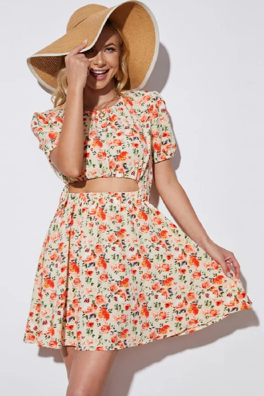 Floral Cutout Short Puff Sleeve Dress Forever 21 mini dresses