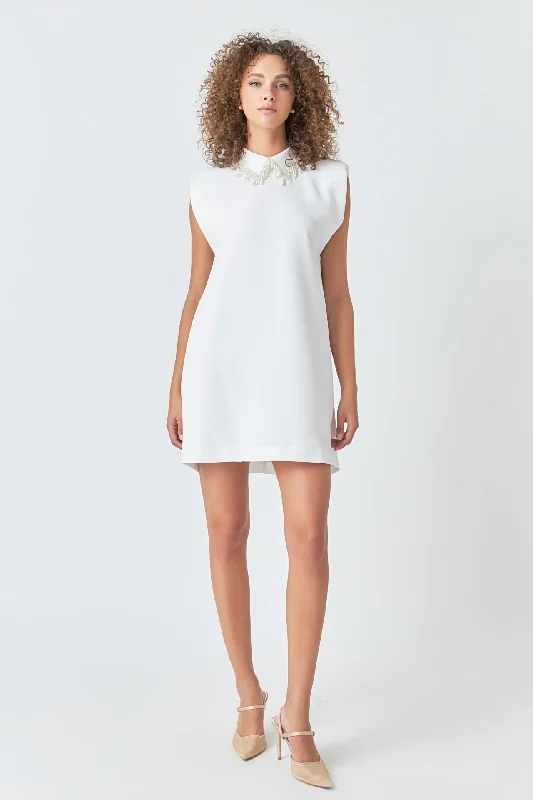 Pearl Collar Sleeveless Mini Dress Hot new arrivals in mini dresses