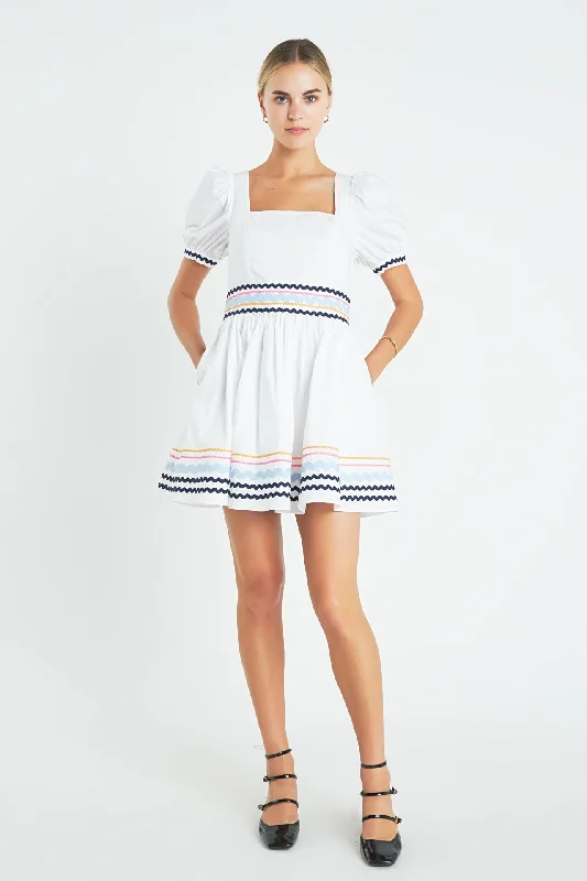 Poplin Mini Dress with Ric Rac Trim Sleeveless mini dresses