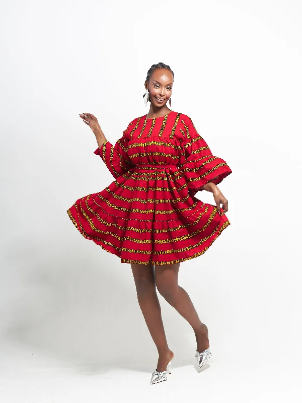 RUWE African Print Tiered Mini Dress Party mini dresses