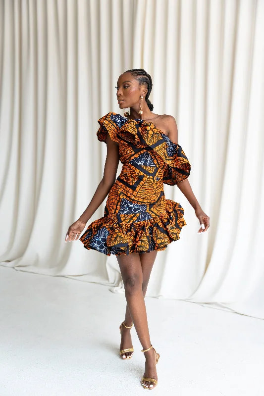 ZEZE African Print One Sleeve Ruffle  Mini Dress Best mini dresses for formal events