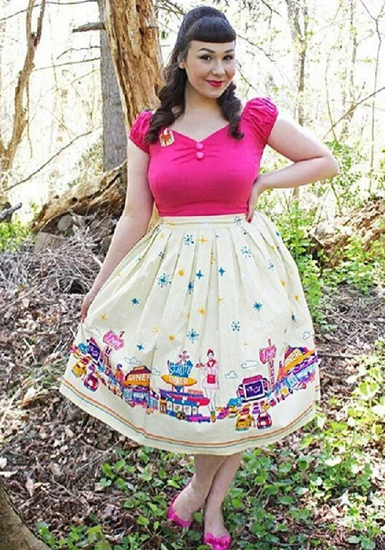 "Hold Tight" Retro 50's Diner Novelty Border Skirt "Final Sale" Silk unclassified skirts