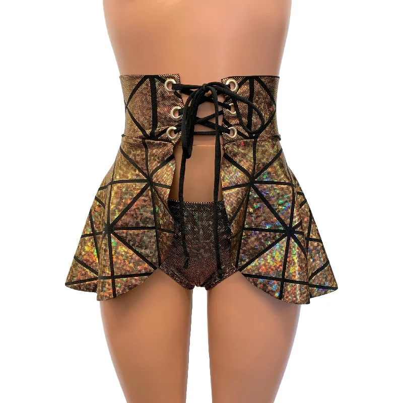 Lace-Up Corset Skirt - Glass Pane Holographic Gold or Silver Trendy new unclassified skirts