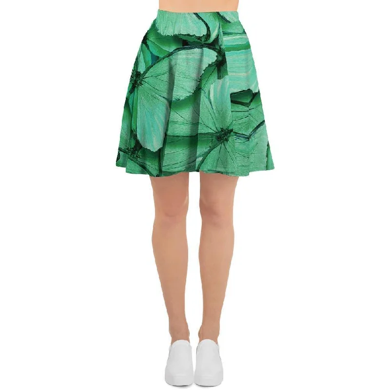 Mint Green Butterfly Print Women's Skirt Slit unclassified skirts