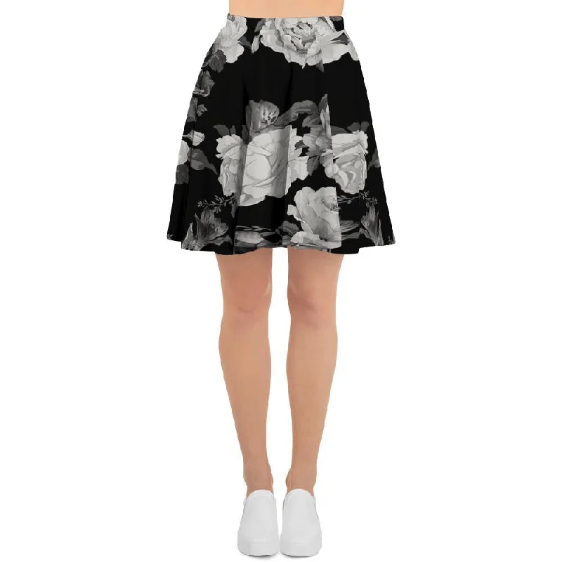 Monochrome Rose Floral Women's Skirt Elegant unclassified skirts