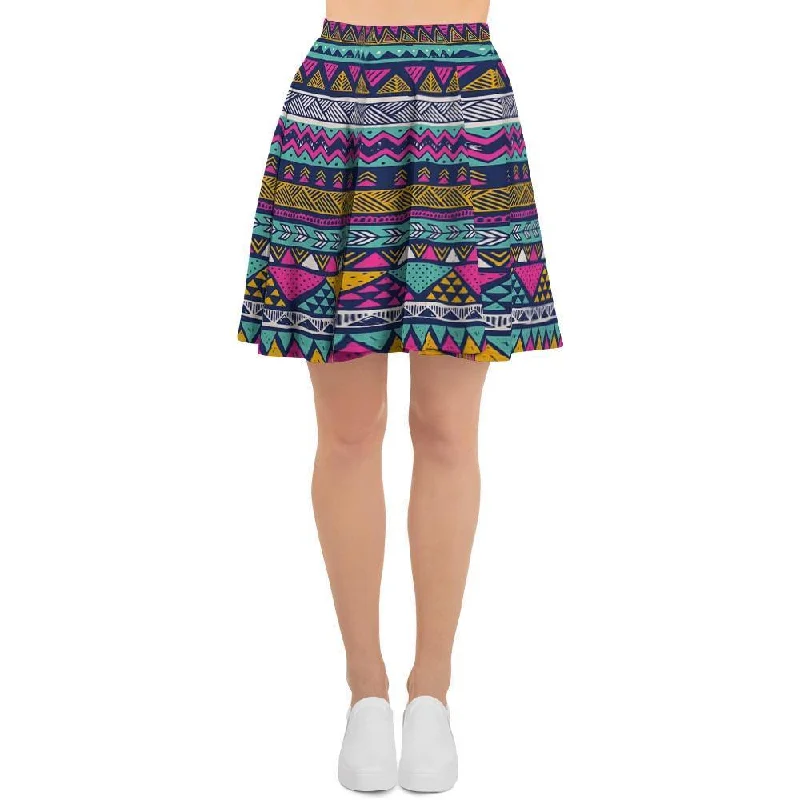 Multicolor Indian Aztec Geometric Art Women's Skirt Party unclassified skirts