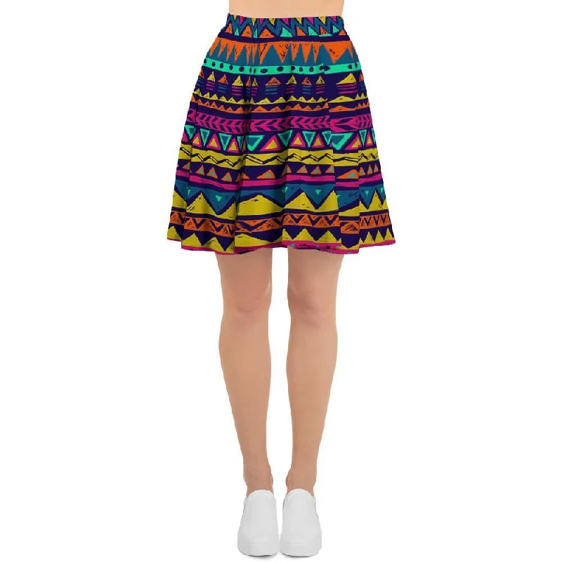 Multicolor Native Aztec Abstract Geometric Women's Skirt Stretchy unclassified skirts