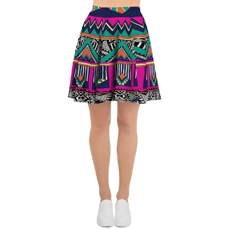 Multicolor Native Aztec Doodle Abstract Women's Skirt Neutral tone unclassified skirts