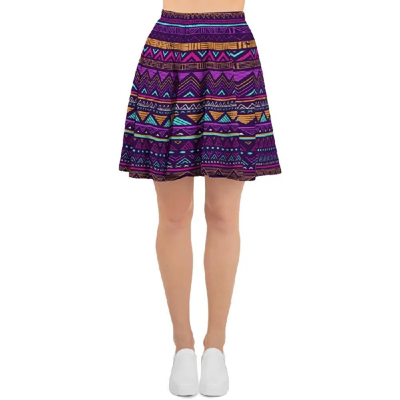 Multicolor Native Aztec Doodle Striped Women's Skirt Knitted unclassified skirts