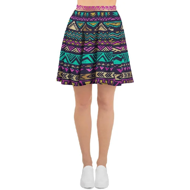 Multicolor Native Aztec Doodle Women's Skirt Sequin unclassified skirts