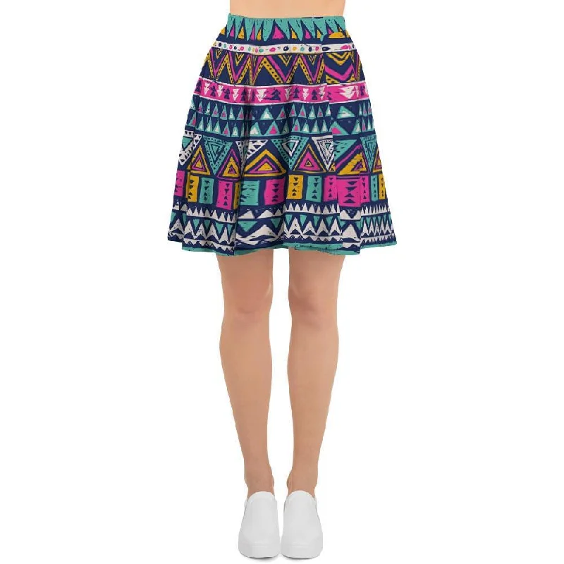 Multicolor Native Aztec Trippy Striped Women's Skirt Boho unclassified skirts