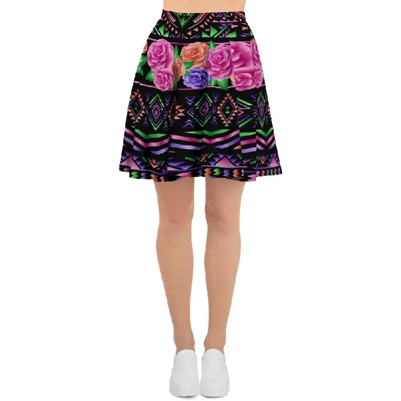 Multicolor Roses Ethnic Tribal Aztec Women's Skirt High-waisted unclassified skirts