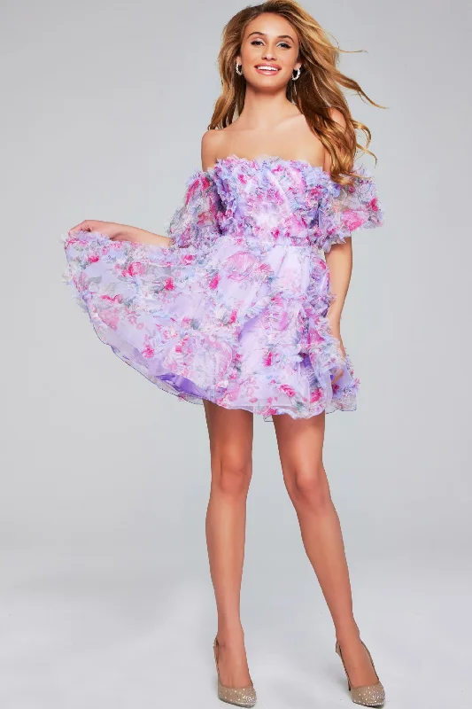 Floral Print Short Off Shoulder A-line Dress by Jovani 40330 Versatile floral dresses for all occasions